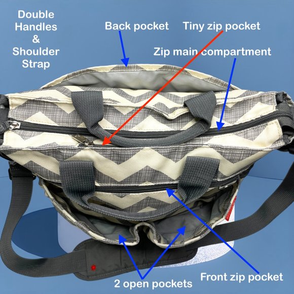SKIP HOP Gray Chevron Diaper‎ Messenger Duo Signature Bag Tote Stroller Shoulder - Picture 4 of 11